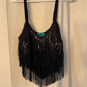 Black Fringe Sequin Top